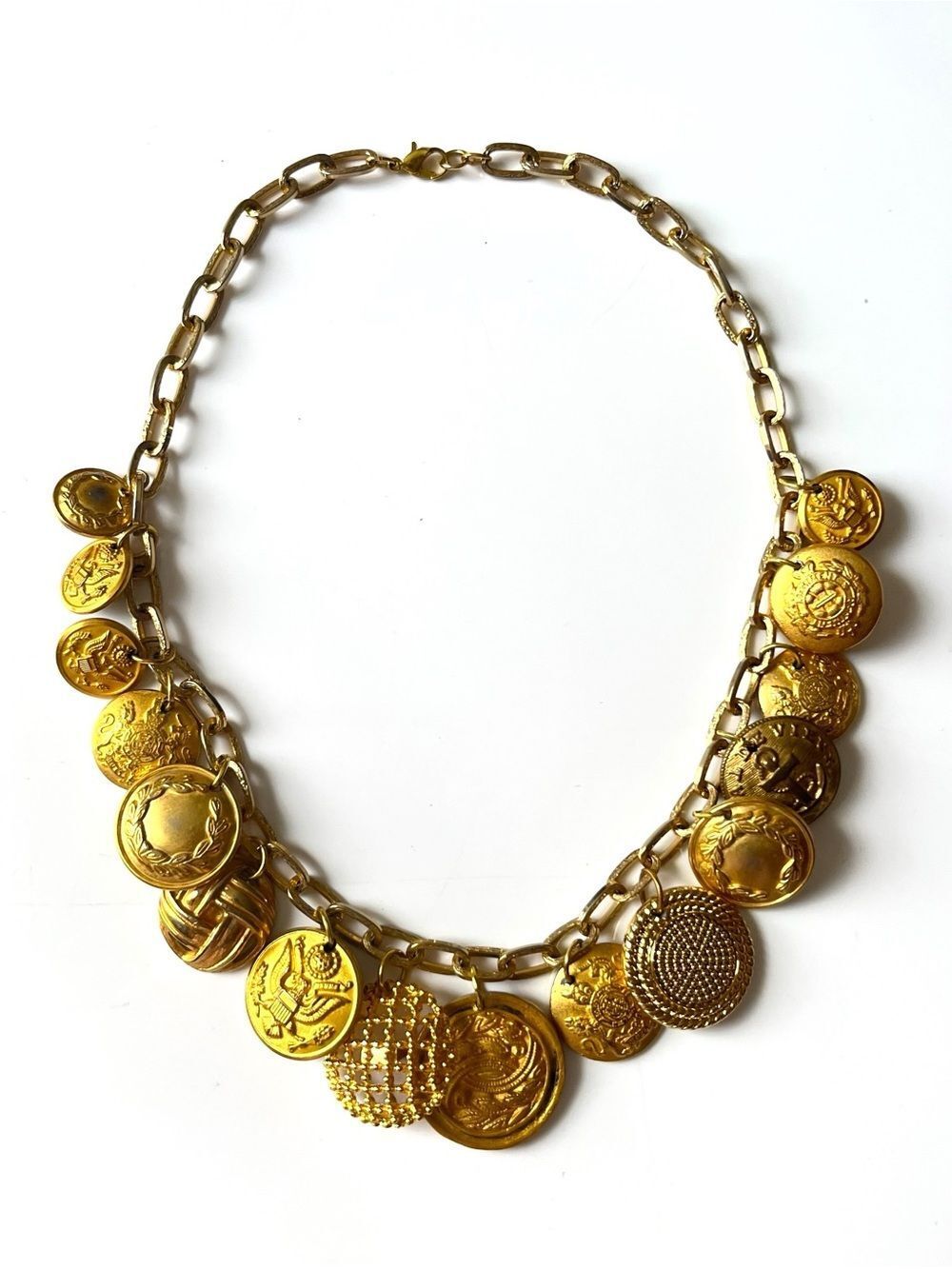 Vintage Gold Button Charm Necklace
